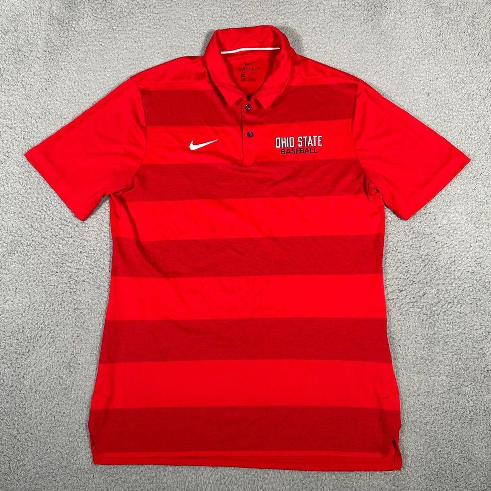 Ohio State Buckeyes Polo Shirt Mens Medium Red Nike Dri-Fit Baseball Performance